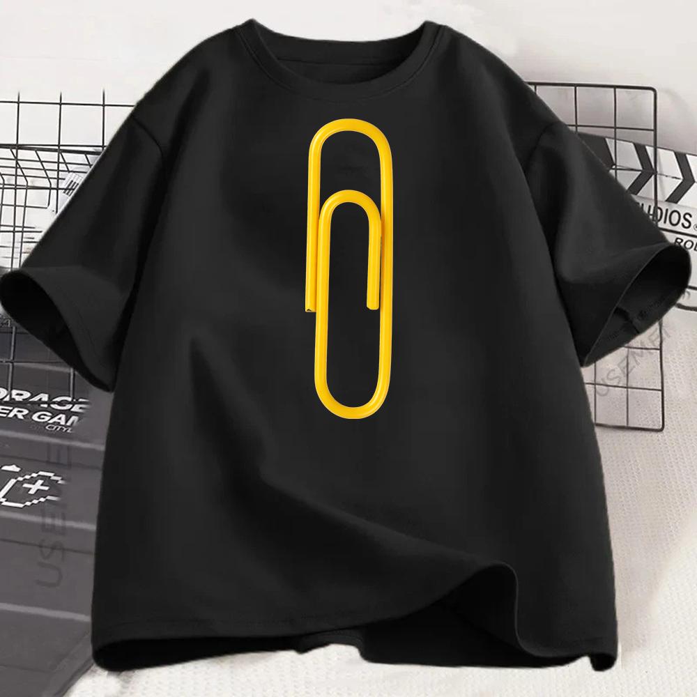 Minimalist Yellow Paper Clip Graphic TShirt Simple Office Supply Print Tee Modern Aesthetic Tshirt Clean Minimal Design Shirt