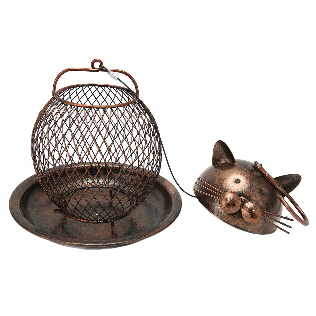 Hrănitor pentru păsări în formă de pisică, hrănitor pentru păsări din fier, agățat la exterior, decorațiune vintage pentru vilă, grădină, curte