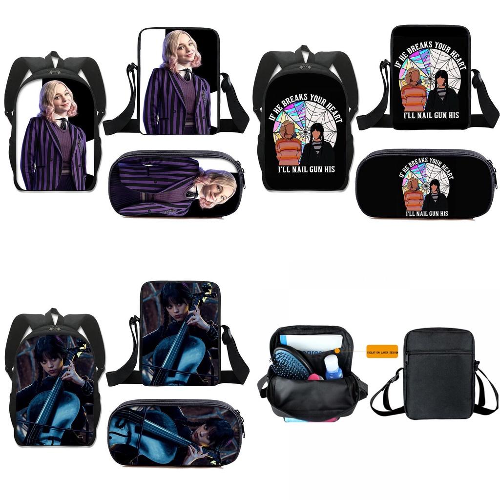 3pcs Wednesday The Adams Family Backpack+shoulder Bag+pencil Case Set Kids Gift