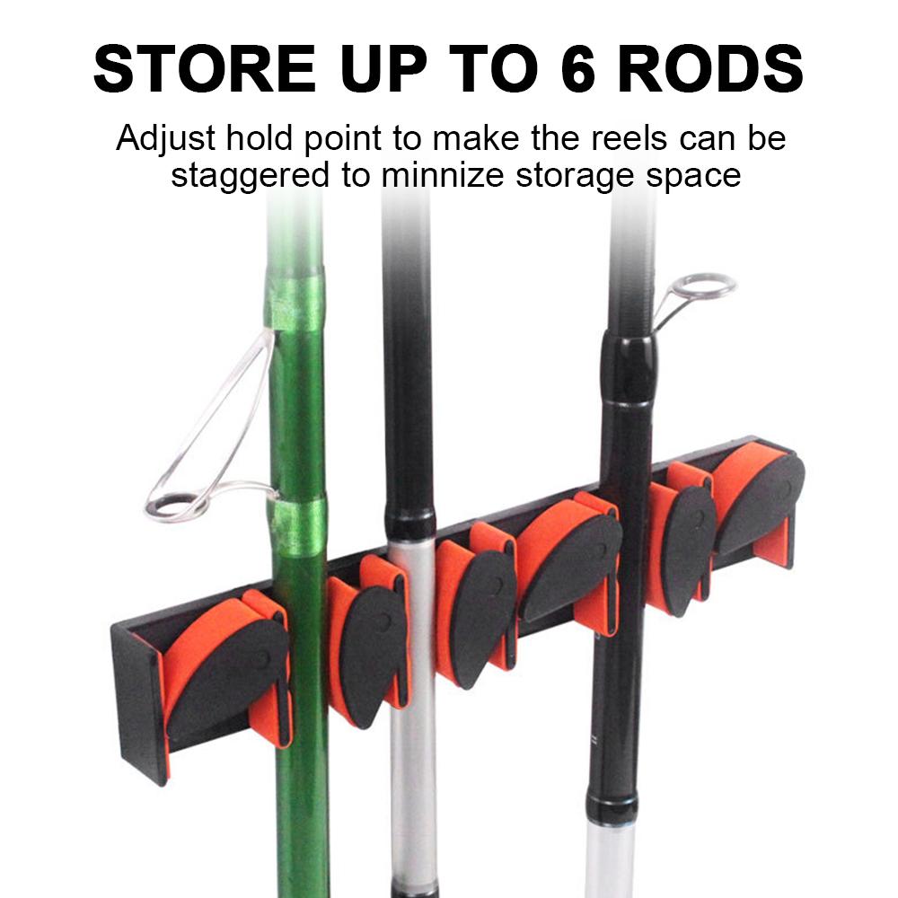 Fishing Rod Holder Wall Mounted Fishing Pole Storage Holder Rack for 6 Rods