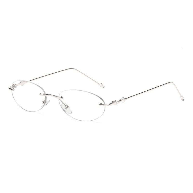 Oval Rimless Optical Plain Glasses for Women Trendy Ladies Blue Light Blocking Glasses Silver Gold Star Accessory Eyewear