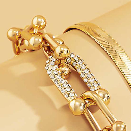 U-Shaped Bangle Bracelets for Women Punk Metal Snake Bone Shape Bracelet Trendy Zircon Hoop Link Charm Jewelry