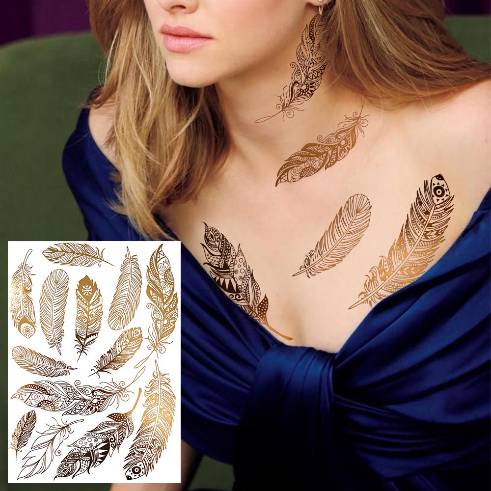 Golden Turtle Anchor Temporary Tattoo For Women Adult Realistic Compass Flower Fake Tattoo Sticker Washable Body Art Tatoo Decal