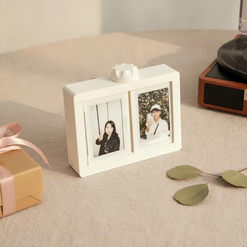 Resin Rotatable Photo Frame 3D Rotating Photocard Holder Multi-Purpose Transparent Tabletop Photo Frame Desktop Decoration