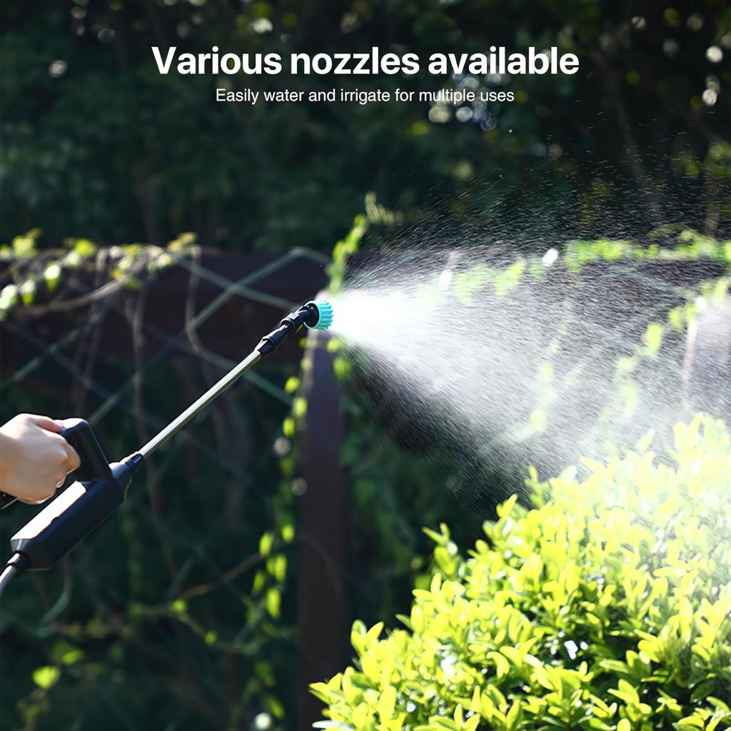 Battery Powered Electric Garden Sprayer with Telescopic Wand 5M Hose and 3 Nozzles, Portable Spray Wand for Gardening Yard Lawn