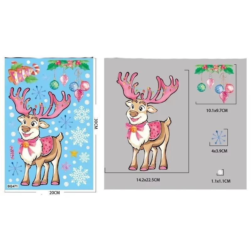 Christmas Pink Santa Claus Stickers Xmas Ball Garlands Bell Snowman Static Stickers Merry Christmas Decor Happy New Year