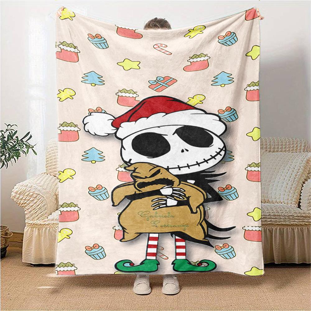 1Pc Christmas Jack Skellington Blanket Soft Throw Blanket For Home Bedroom Bed Sofa Travel Office Solid Christmas Blanket