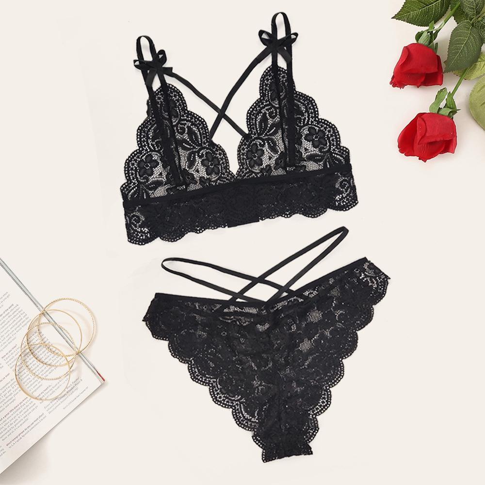Sexy Lingerie 2-teiliges Set für Damen BH Höschen Spitze Transparent Unterwäsche
