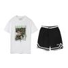 Letter Print Comfortable Versatile Fashion Short Sleeve Casual Sports Suit Unisex Suit AHSVD59-1+YAPV001-1