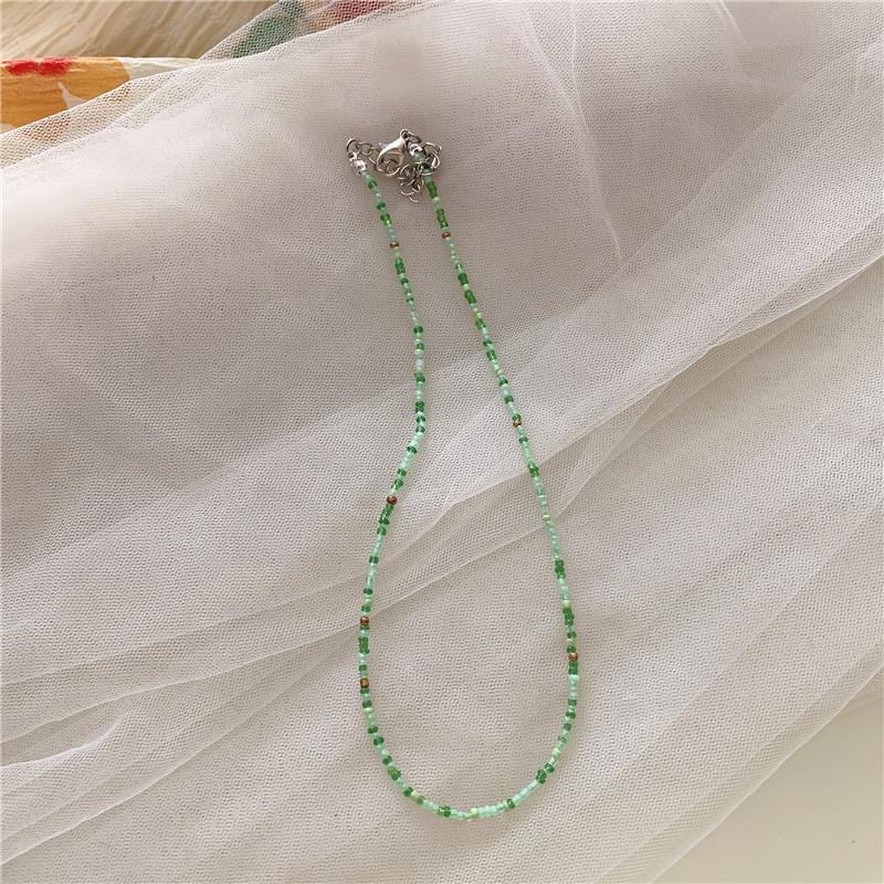 Collier de perles de couleur rétro, Collier de perles de riz arc-en-ciel style fille, Collier de couleur bohème