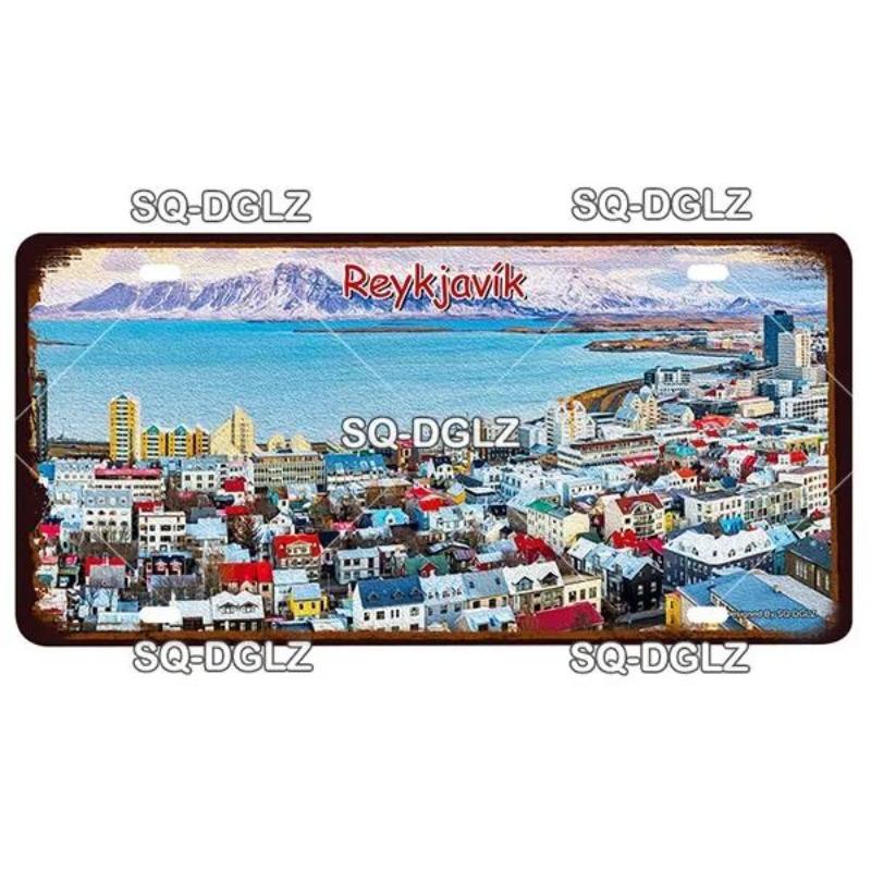 Vintage European Cityscape Metal Painting Home Cafe Bar Interior Decor