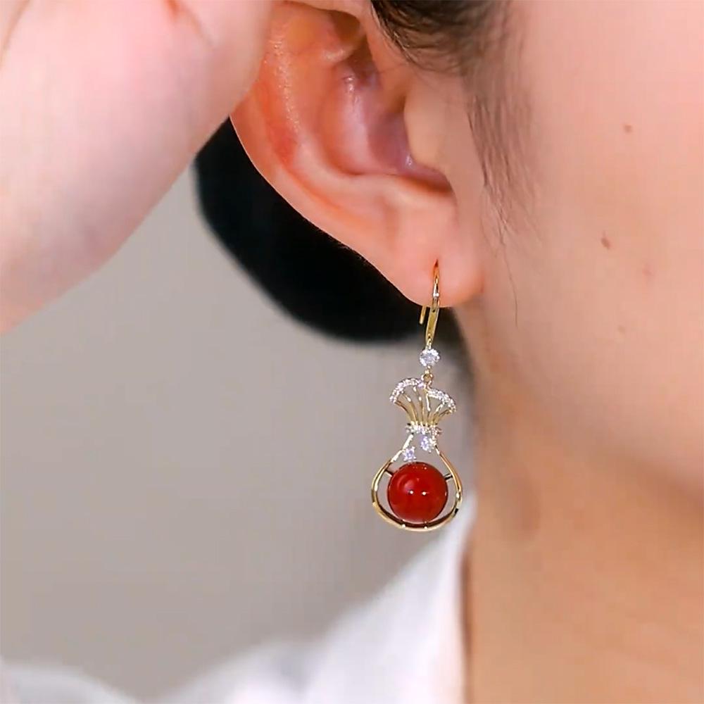 2024 Joyful Lucky Bag Red Bead Earrings: Chinese Style Autumn & Winter Fashion