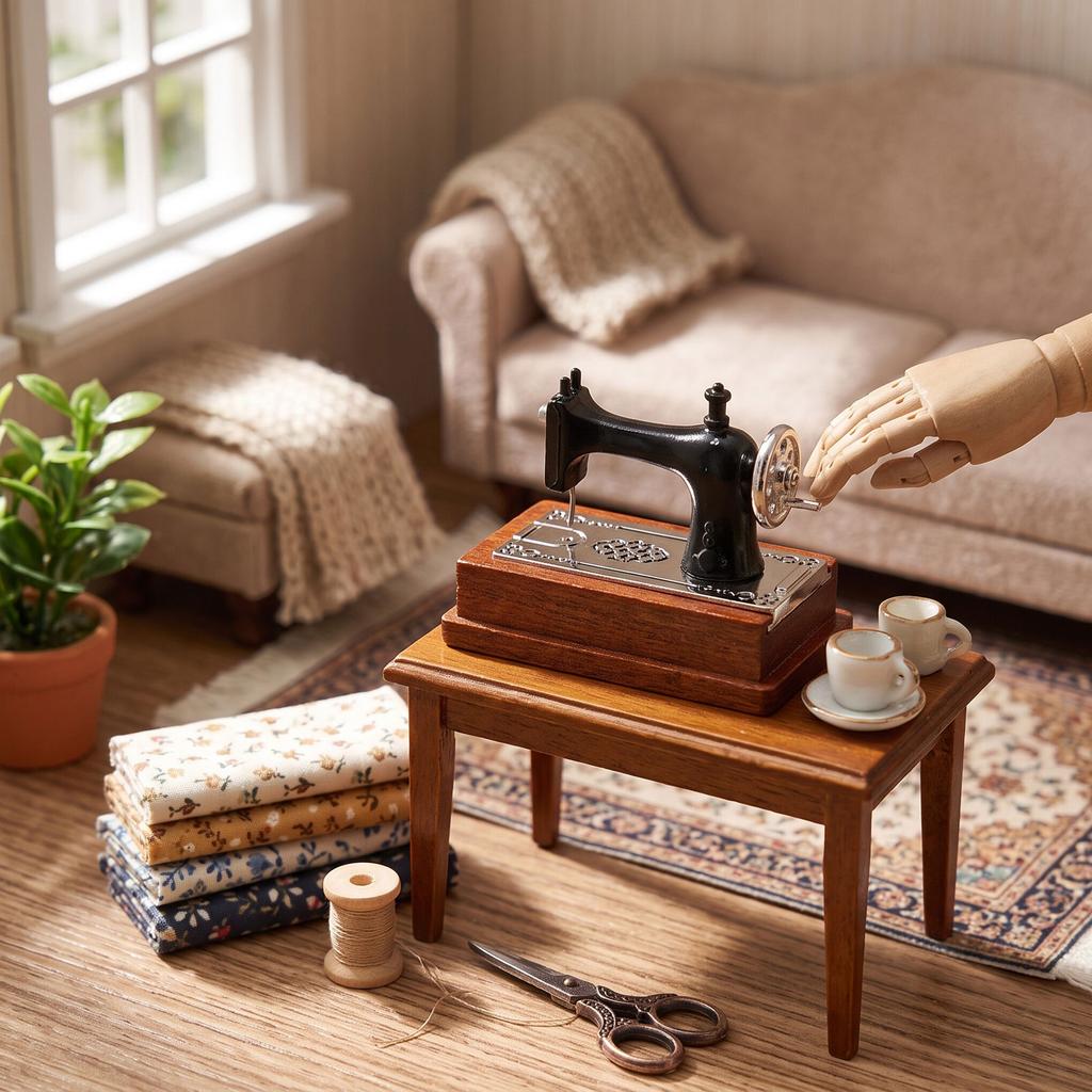 1:12 Scale Dollhouse  ature Vintage Sewing Machine   Sewing Machine for Doll House Scene Layout Dark Brown