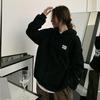 Loose Long Sleeve Hooded Sweatshirt for Women Solid Color O Neck Pullover Tops