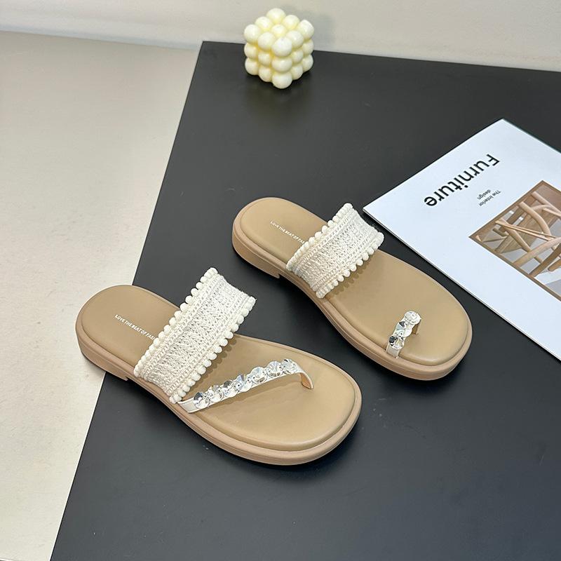 

Премиальный сенс вязаный страз плоская подошва клипса тапочки драг девушка 2025 лето супер мягкие фея ветер отпуск пляж мандаринка крутые тапочки 40