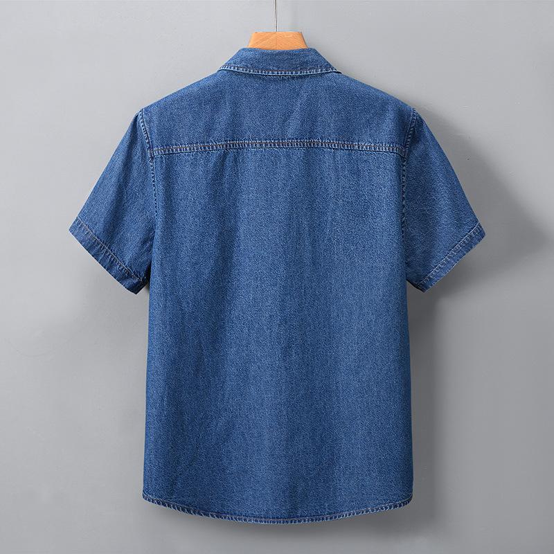 Herren Sommer Denim Hemd Große Größe Leicht Baumwolle Slim Fit Umlegekragen Kurzarm Arbeitshemd Knopf Cardigan Hemd
