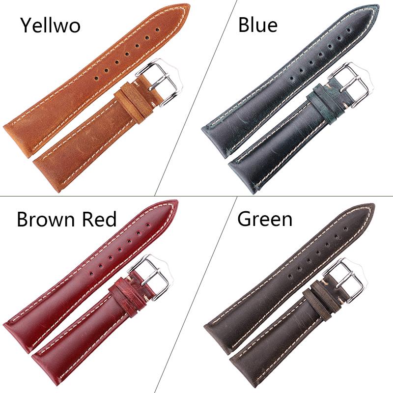 Watchband Cowhide Vintage Bracelet Watchbands 18 20 22 24mm Blue Yellow Green Women Men Genuine Leather Watch Band Strap Belt Buckle
