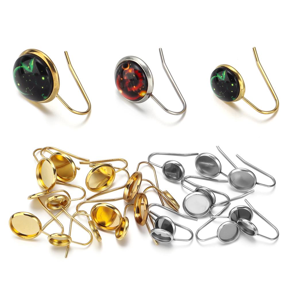10pcs 8 10 12mm Stainless Steel U Shape Earrings Cabochon Setting Blank Tray Ear Hooks For DIY Jewelry Making Earrings Supplies
