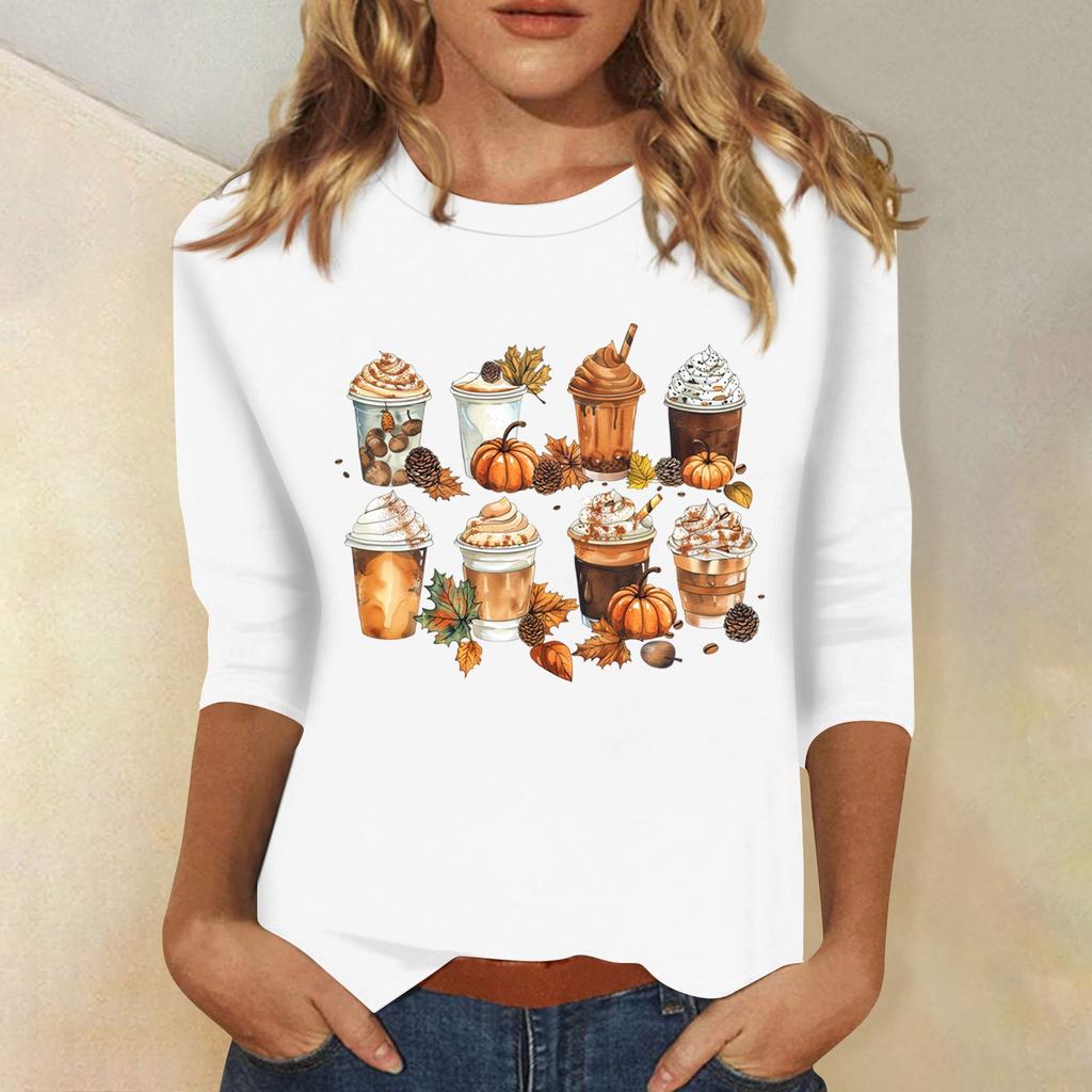 Women's Fashion Casual Three-quarter Sleeve Halloween Printed Round Neck Top