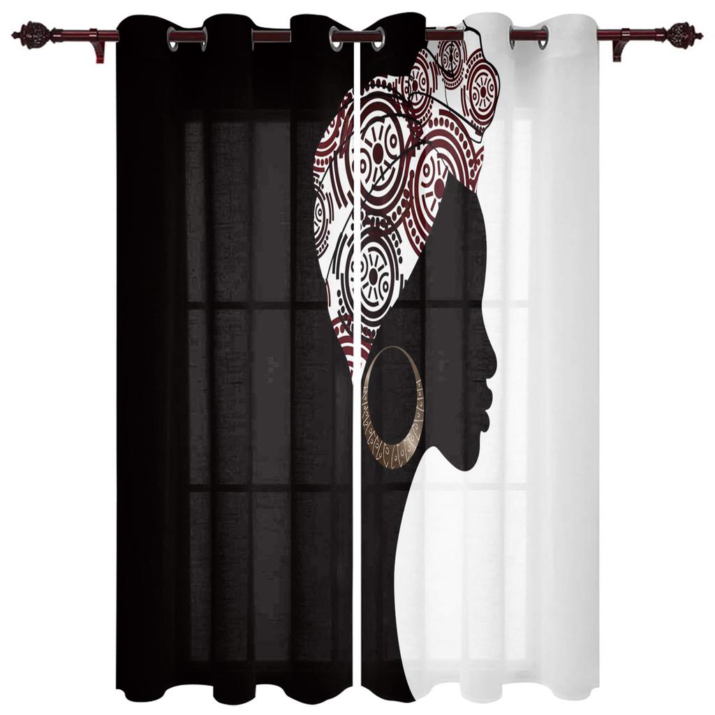 African Women Apron Ceramic Cartoon Window Curtains Bedroom Kitchen Decor Curtain Panel Window Curtains for Living Room