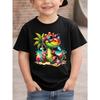 Boys' Dinosaur And Coconut Tree Pattern Print Handsome All-Match Casual T-Shirt