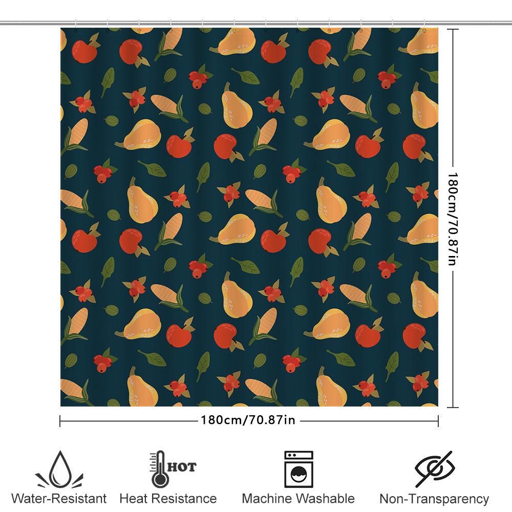 Fruit Shower Curtain Blue Green Red Yellow Orange Pears Apples Corn Design Waterproof Bathroom Decor Shower Panel Print Bathroom