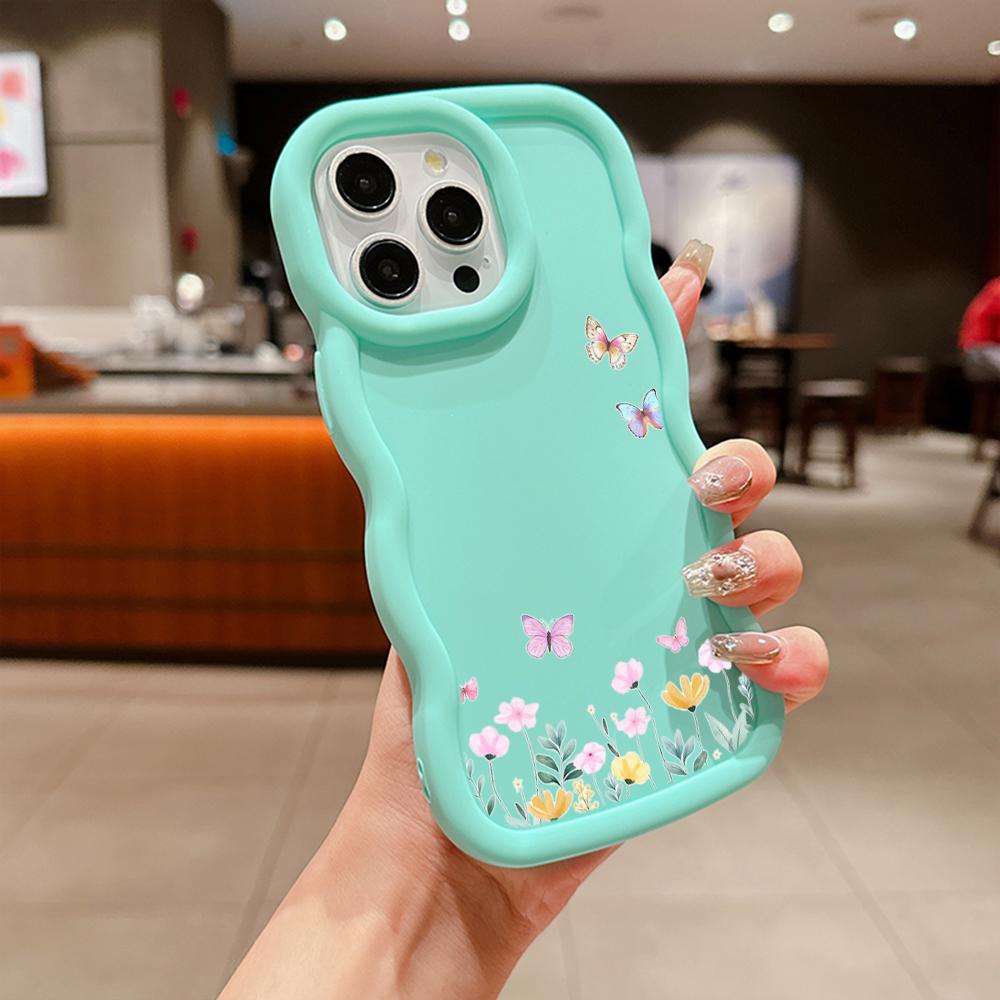N86 Mały świeży kwiat motyl Macaron Falista krawędź etui na telefony iPhone 16 Pro Max Samsung S24 Plus S23 Ultra Xiaomi Redmi Note 13 etui odporne na wstrząsy