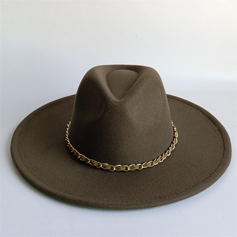 Yellow Fashion Fedora Hat With Colorful Chain 9.5Cm Wide Brim Hat For Women Winter Men'S Hat Cowboy Felt Hat Sombreros