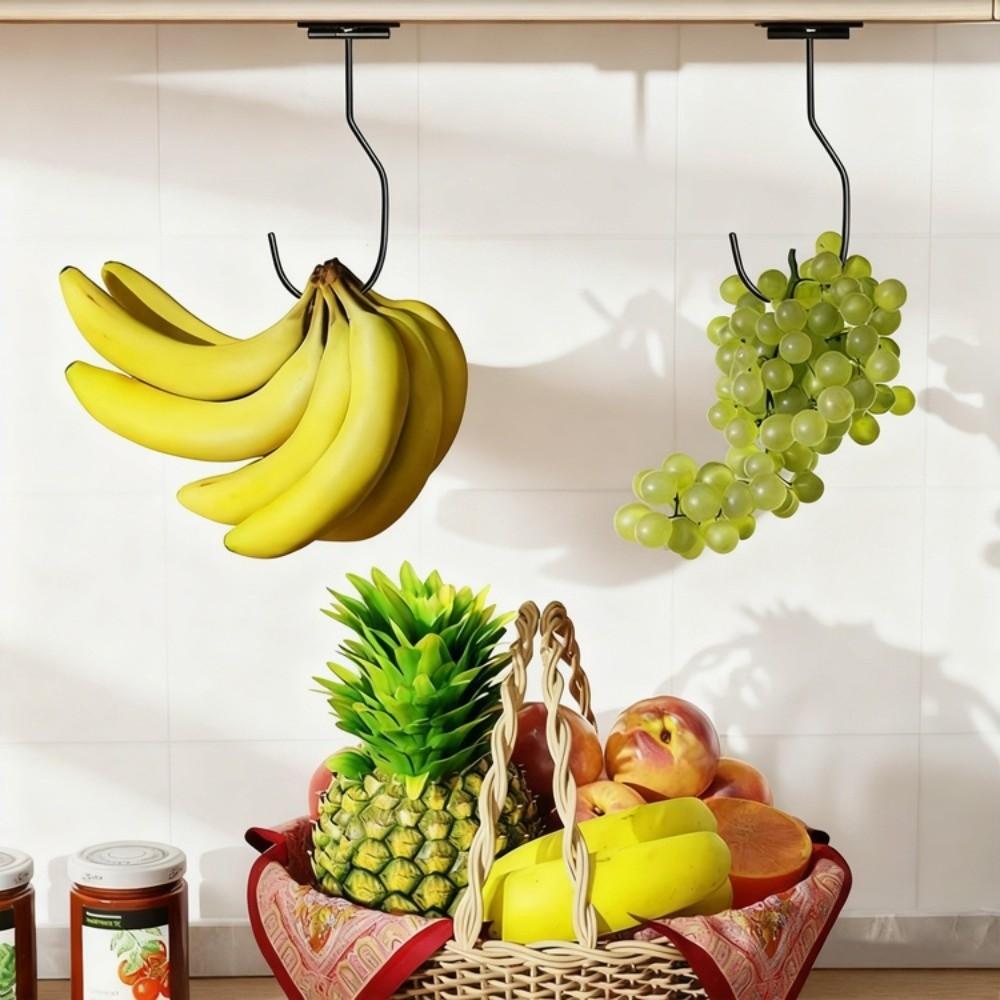 New Metal Banana Hooks Foldable Black Silver Under Cabinet Holder Self-Adhesive Space Saving Grape Hanging Holder Kitchen Use