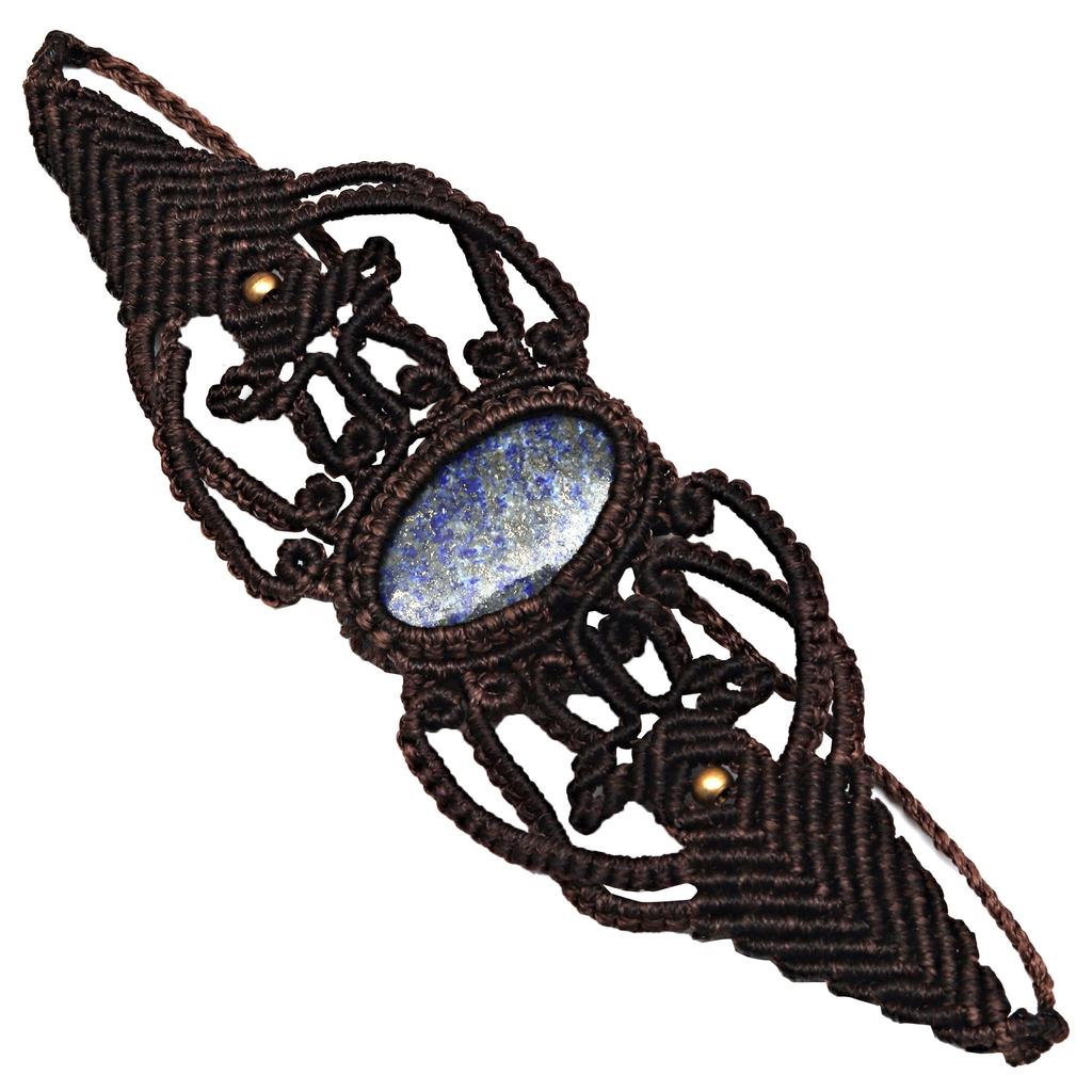 Macrame Bracelet Natural Lapis Handmade Beads Lazuli Gemstone Adjustable