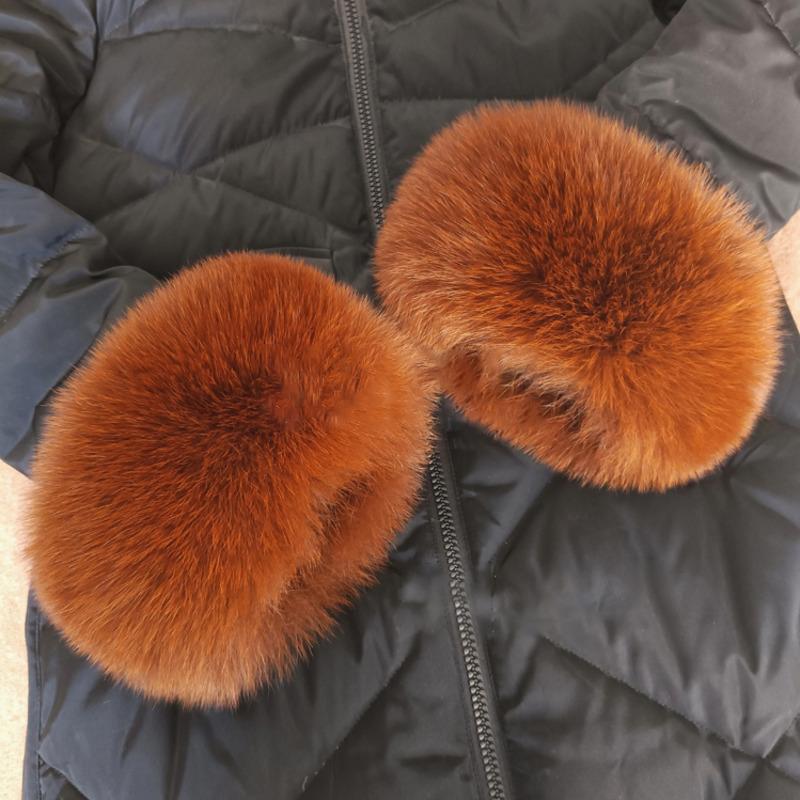 Real Fox Fur Cuffs Arm Warmer Winter Plush Windproof Women Wrist Cuff Sleeves Gloves Pompom Bracelet Wristband Sleeves Accessory