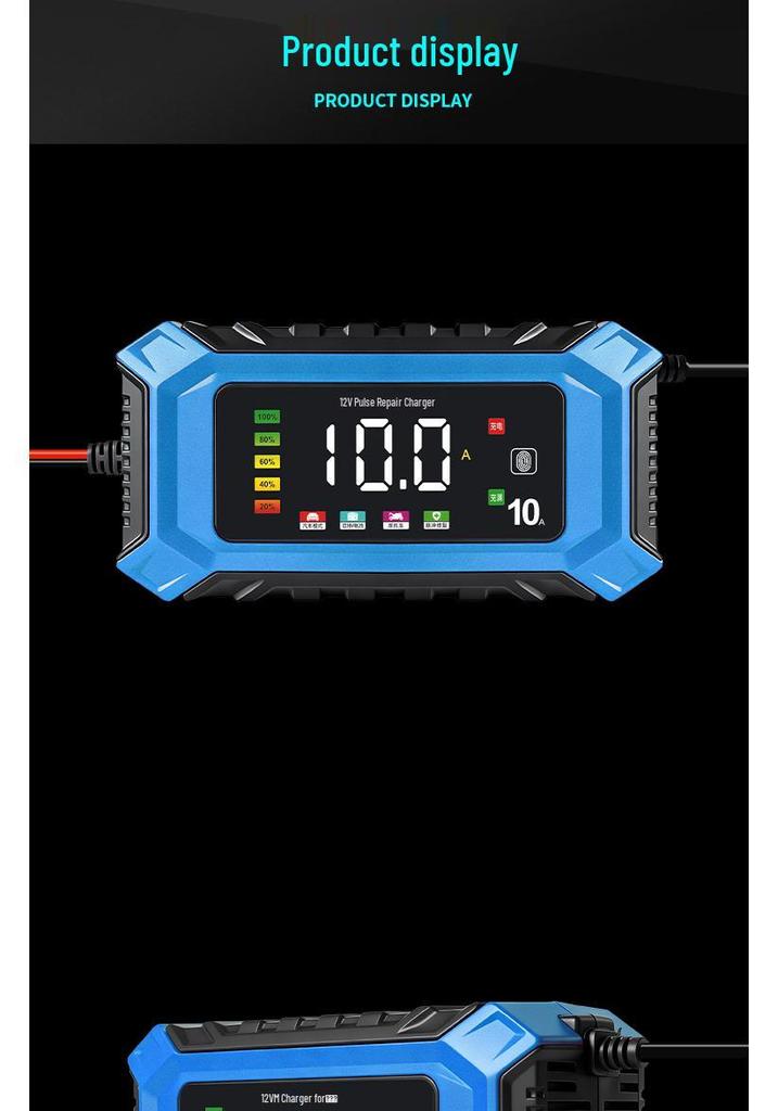Smart Pulse 12V 10A Charger for Motorcycle and Car Batteries
