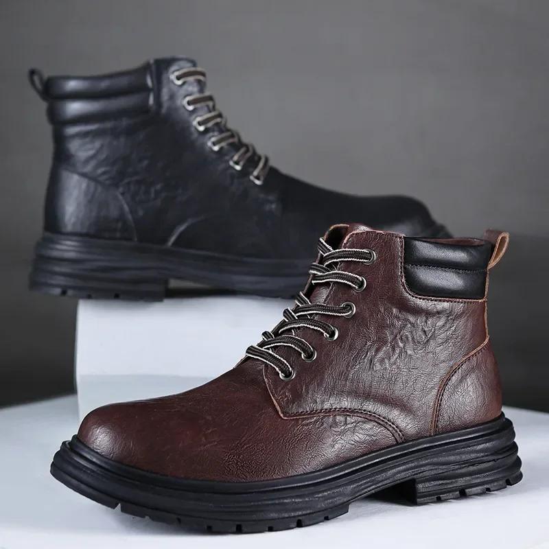 2025 New Men Boots British Style Genuine Leather Mens Casual Boots Wear-resistant Male Platform Shoes Hot Sell Botas Para Hombre