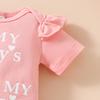 Summer Baby Girl Floral Outfit: Lettered Flutter Sleeve Bodysuit & Bowknot Flower Shorts Set
