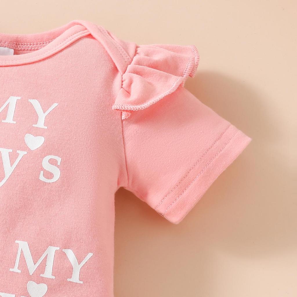 Summer Baby Girl Floral Outfit: Lettered Flutter Sleeve Bodysuit & Bowknot Flower Shorts Set