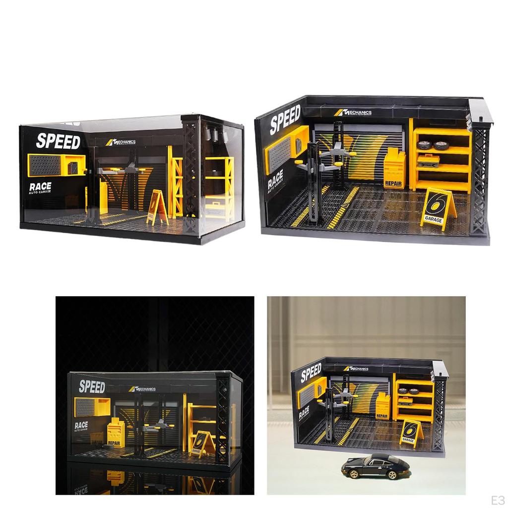 1/24 Diorama Car Garage Model Repair Shop Scene with Light Workshop