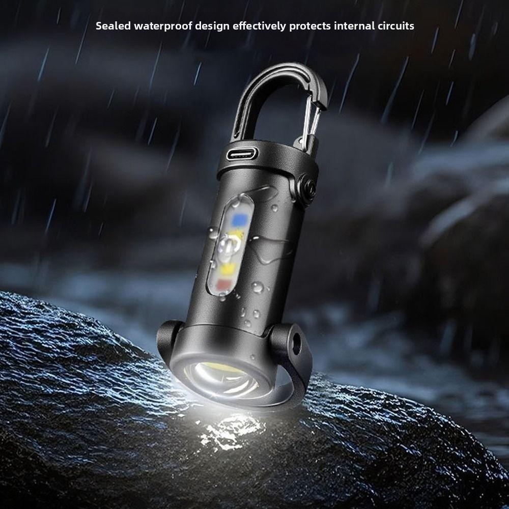 Mini LED COB Flashlight USB Rechargeable Torch Keychain Lamp Portable Pocket Outdoor Camping Working Lantern with Red&Blue Light