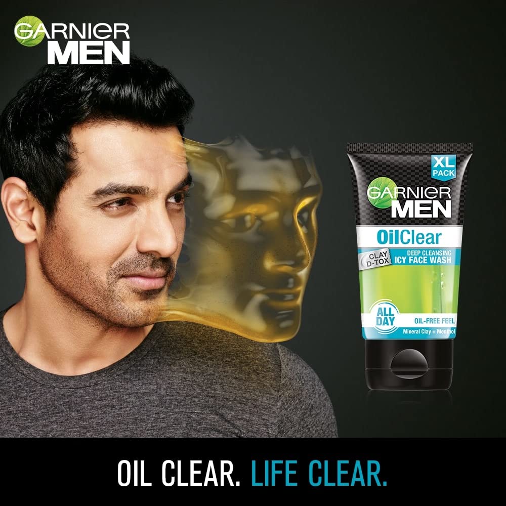 Garnier Men, Face Wash, Balances Oil Level In Skin, OilClear Clay D-Tox, 150 G