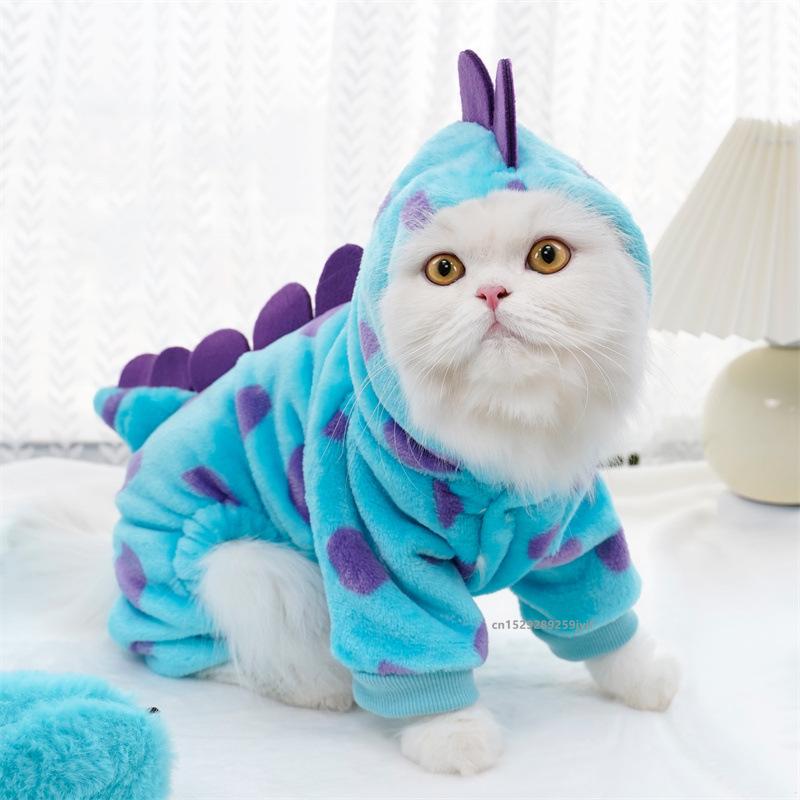 

Pet Clothing Dog Cat Autumn and Winter Thickened Warm Blue Dinosaur Hooded Coat Puppy Costume For Small Medium Dogs XS синій