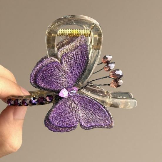 Pince à cheveux rétro style griffe, broderie papillon, dents antidérapantes, maintien ferme, organisateur de cheveux