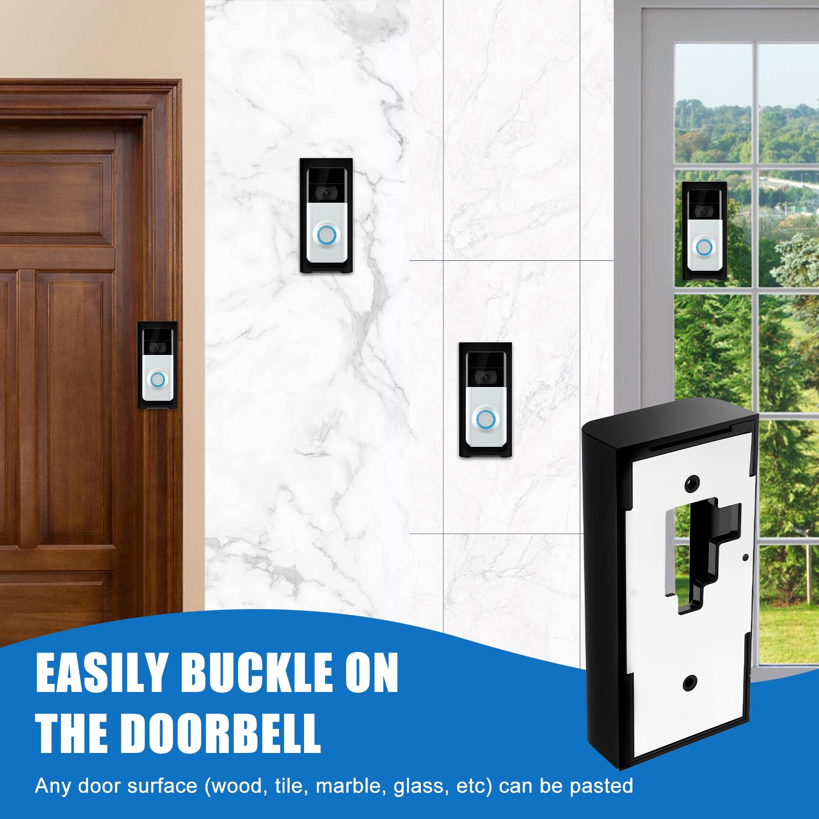 Doorbell Holder Mount No Drill Camera Doorbell Mounting Bracket Plastic Video Bell Holder Not Block for Houses Apartments Rental nero