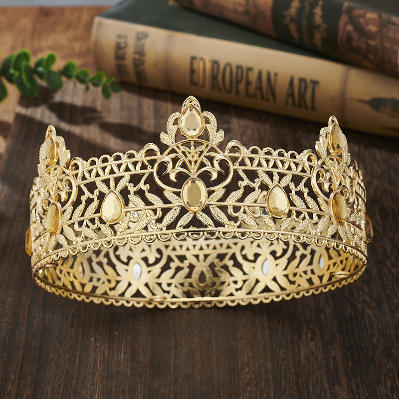Gold Color King Crowns for Men, Royal Crown with Black Rhinestone, Birthday Crown for Men, Wedding Cosplay Prom Party Decoratios