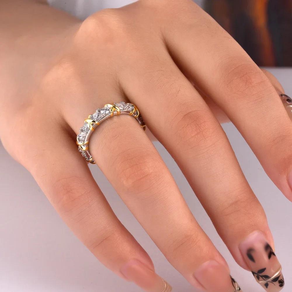Luxury  Sterling  Crossover Knots Ring 5A High Carbon Cubic Zirconia Ring for Woman Wedding Eternity Crystal Jewelry
