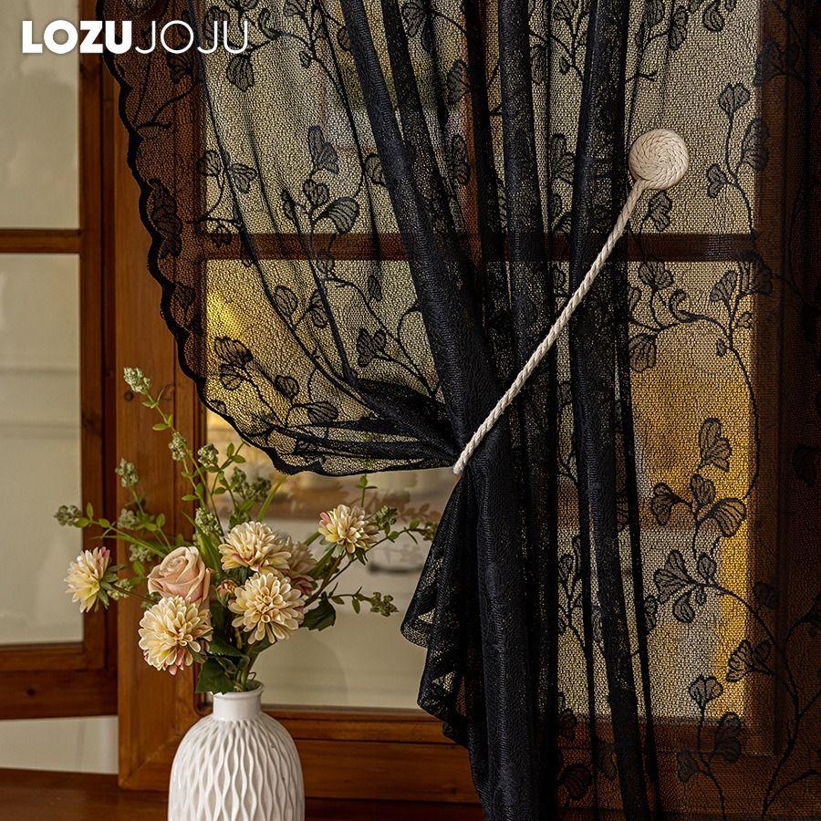 1PC LOZUJOJU French Rococo Style Sheer Curtain Pastoral Style Lace Half Curtain Door Curtain for Living Room Kitchen Cupboard Window Home Decor