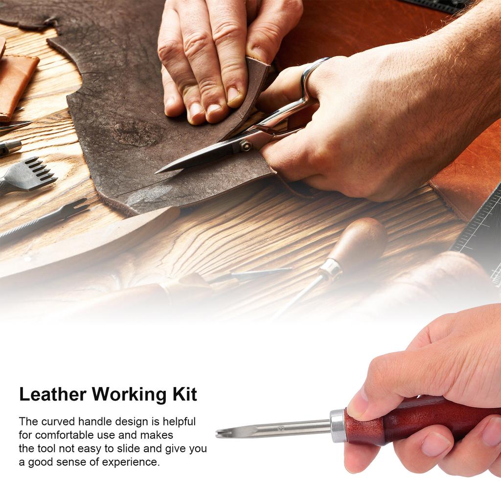 Leather Edger Professional Trimming Working Kit with Wooden Handle for DIY Craft Leather Cutting Leather Edger