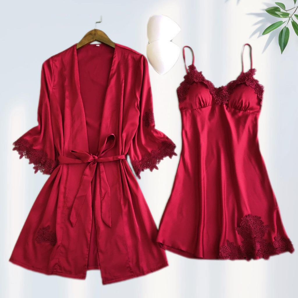 Set Pigiama - Camicia di Seta con Pizzo e Fascia Lingerie Homewear