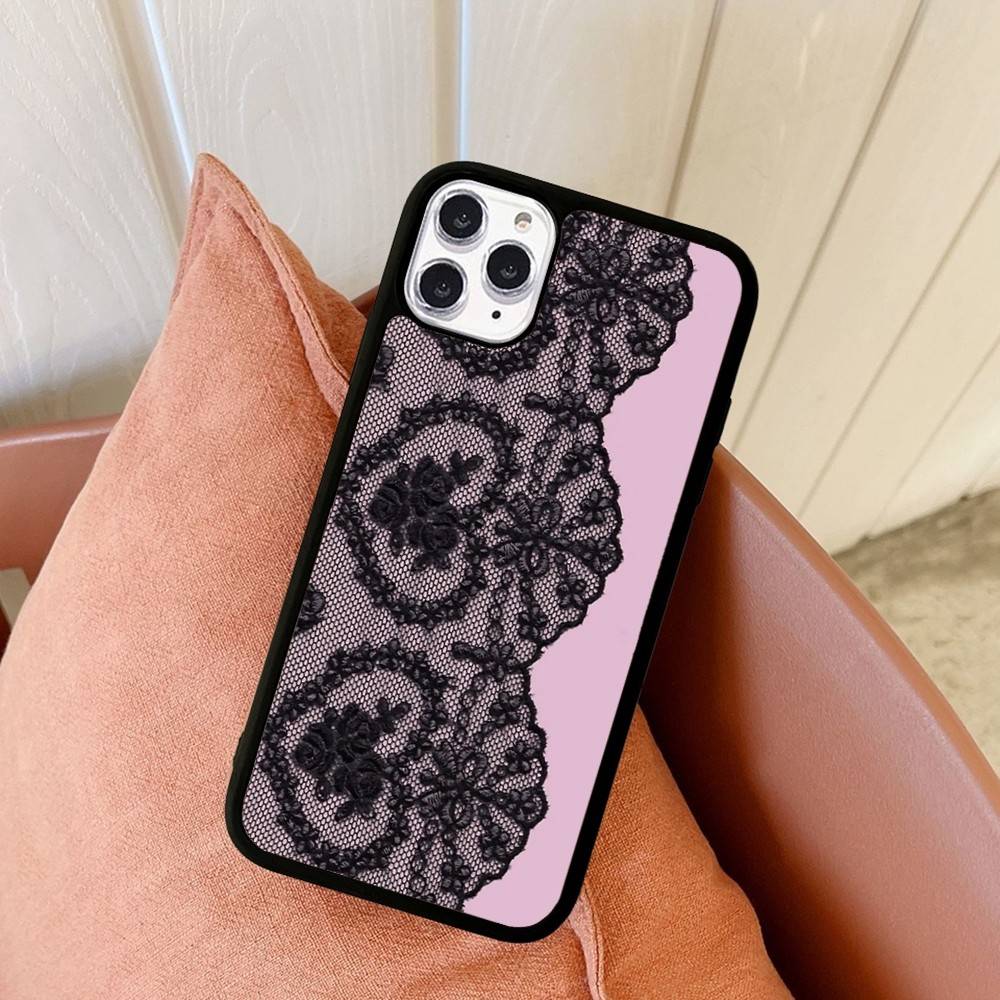 

Black Lace Pattern Personalized Mobile Phone Case Wireless Charging PC+TPU For IPhone 11 12 13 14 15 16 17 Pro Max Plus Case iPhone 16 pro