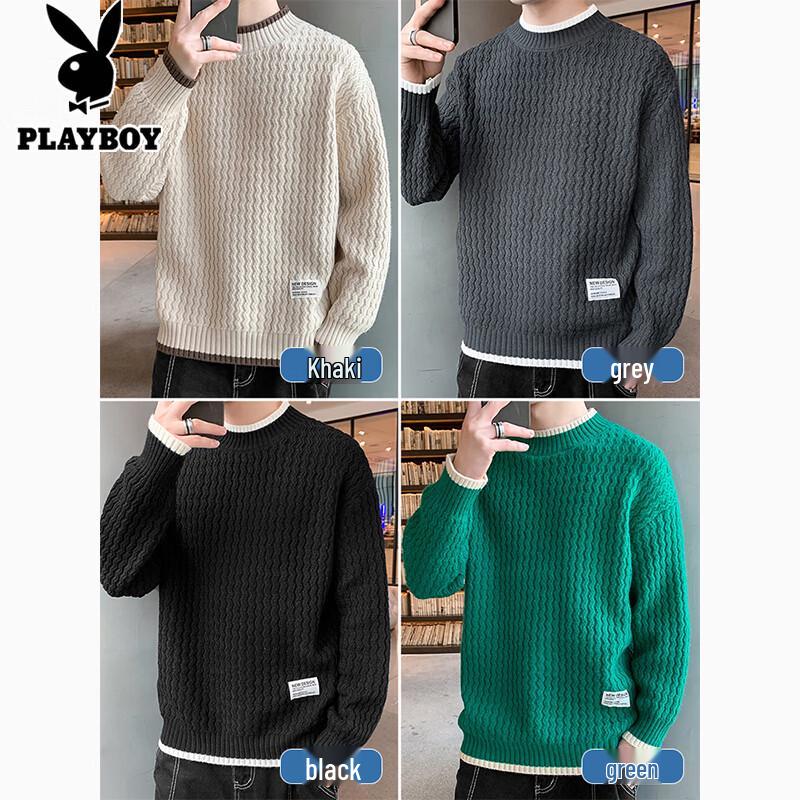 PLAYBOY Men's Wave Pattern Mock Neck Sweater
