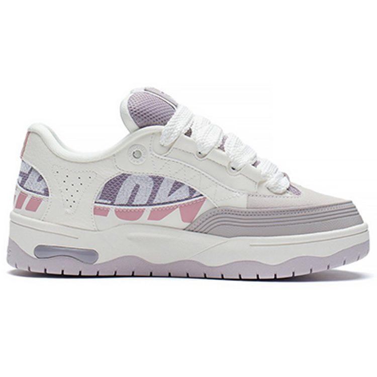 Li Ning CF Tracing Slip Resistant Cushioning Abrasion Resistant Low top Skateboard Shoes Women's White Purple AGCS234-2