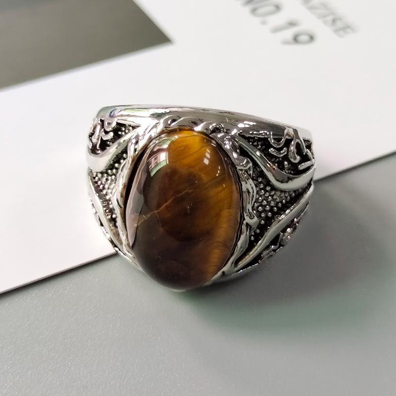 Viya Wish Best-Selling Vintage Men's Yellow Tiger Eye Braided Striped Ring